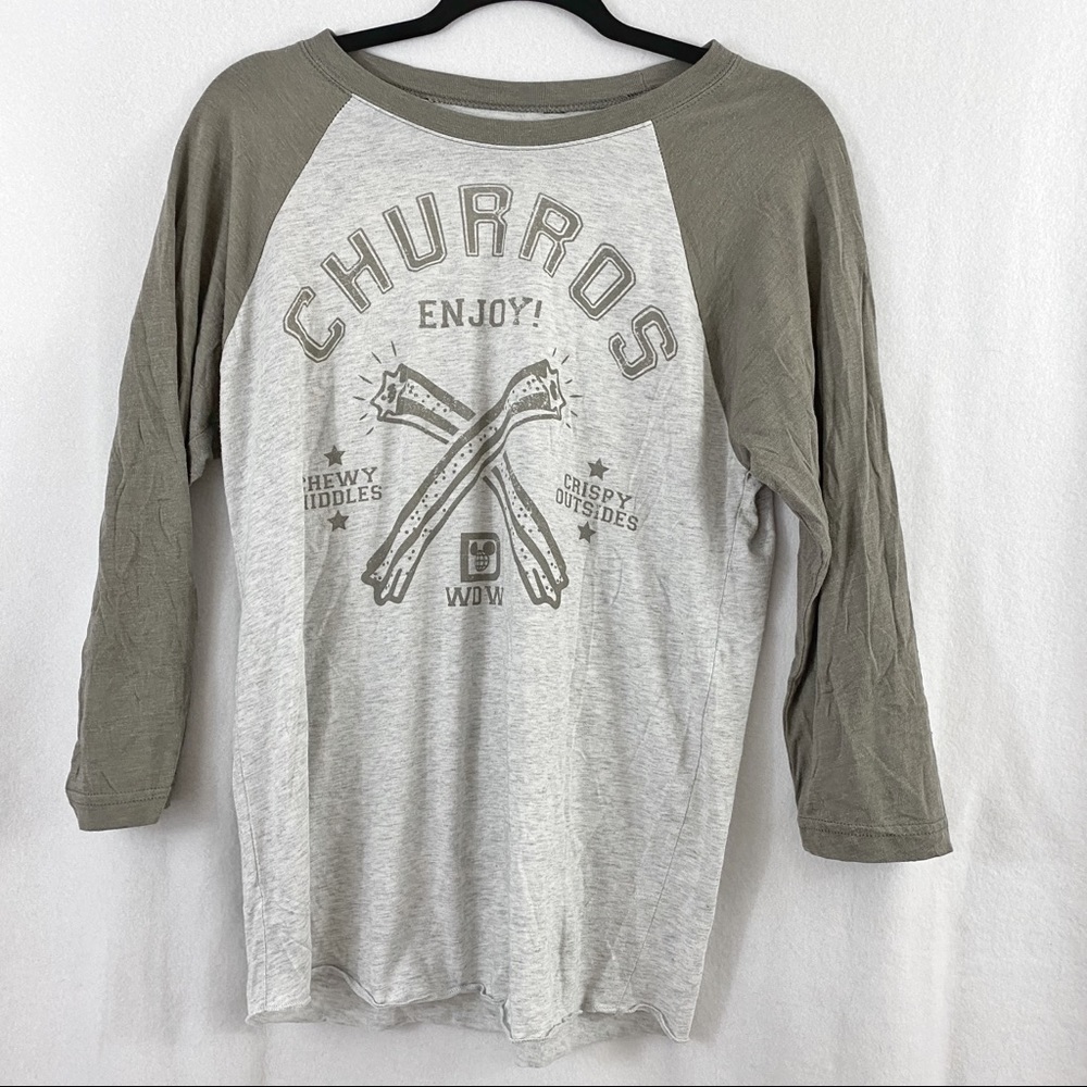 Disney Disney World Churros Baseball T Shirt gray 3/4 sleeve logo unisex medium